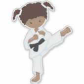 Sticker Fille afro-américaine, fille de karaté, ceinture n (Devant)