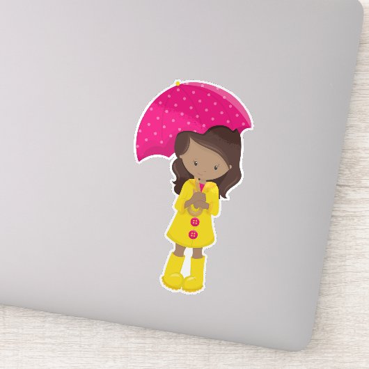 Sticker Fille Afro-Américaine, Fille En Manteau De Pluie, (Détail)