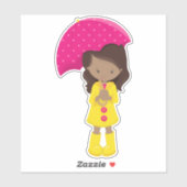 Sticker Fille Afro-Américaine, Fille En Manteau De Pluie, (Feuille)