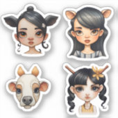 Sticker Fille Amoureux des animaux (Recto)