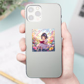Sticker Fille Anime avec Livre et Notes de Musique (Téléphone)