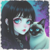 Sticker Fille Anime et Chat Siamois (Devant)