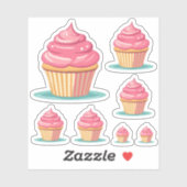 Sticker Fille Anniversaire Cute Cupcakes Rose (Feuille)