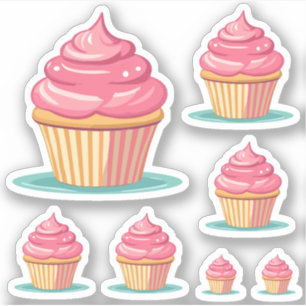 Sticker Fille Anniversaire Cute Cupcakes Rose