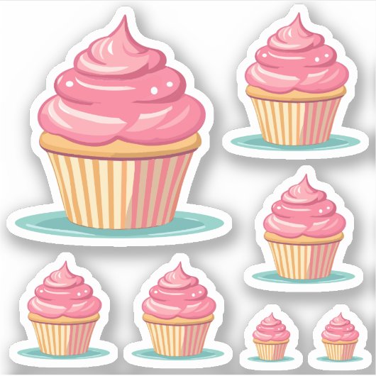 Sticker Fille Anniversaire Cute Cupcakes Rose (Devant)