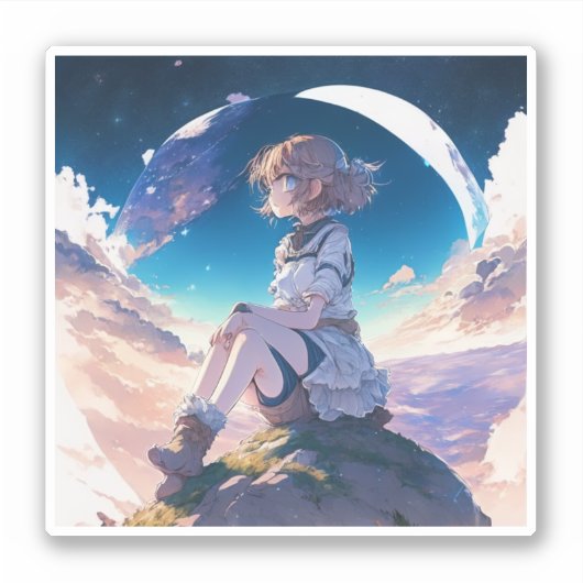 Sticker Fille assise au bord de l'espace (Devant)