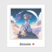 Sticker Fille assise au bord de l'espace (Feuille)