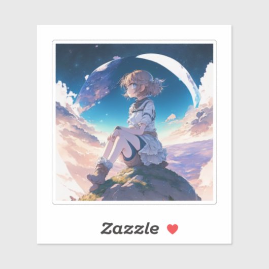 Sticker Fille assise au bord de l'espace (Feuille)