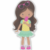 Sticker Fille Avec Crème De Glace, Fille Latina, Mignonne (Devant)
