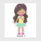 Sticker Fille Avec Crème De Glace, Fille Latina, Mignonne (Feuille)