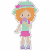 Sticker Fille Avec Crème De Glace, Petite Fille, Cheveux O (Devant)