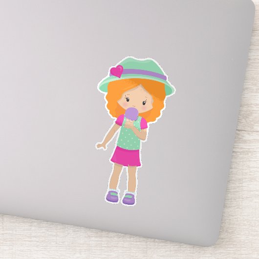 Sticker Fille Avec Crème De Glace, Petite Fille, Cheveux O (Détail)