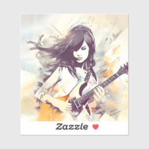 Sticker Fille avec musique rock vibes
