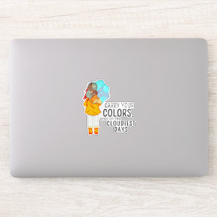 Sticker Fille avec parapluie dans le vent Citation positiv