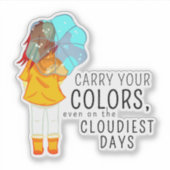 Sticker Fille avec parapluie dans le vent Citation positiv (Devant)