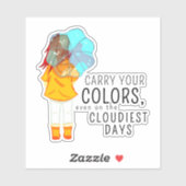 Sticker Fille avec parapluie dans le vent Citation positiv (Feuille)