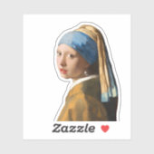 Sticker Fille avec une perle d'oreille Portrait Peinture (Feuille)