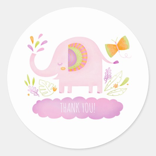 Sticker Fille Baby shower éléphant Merci Faveur (Devant)