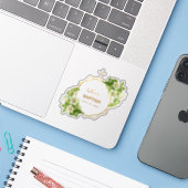 Sticker Fille Baptême Floral Gold Blanc Lys Géométrique (Ordinateur portable avec iPhone)