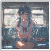 Sticker Fille d'anime dans un train (Devant)