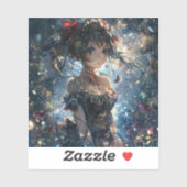 Sticker Fille d'anime de fantasy dans un jardin enchanté (Feuille)