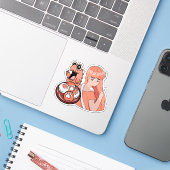Sticker Fille d'anime pêche avec des mochis de patte de ch (Ordinateur portable avec iPhone)