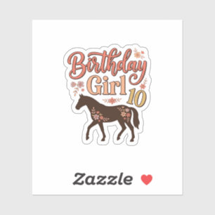 Sticker Fille d'anniversaire 10 Cheval Floral Design Vecto