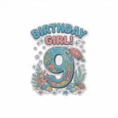 Sticker Fille d'anniversaire 9 Tortue de mer Conception ve (Devant)