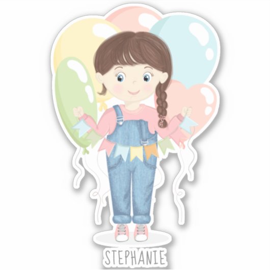 Sticker Fille d'anniversaire dans les salles Brunette (Devant)