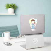 Sticker Fille d'anniversaire dans les salles Brunette (Ordinateur portable sur le bureau)