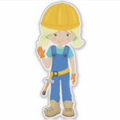Sticker Fille de construction, Cheveux blonde, Fille migno (Devant)