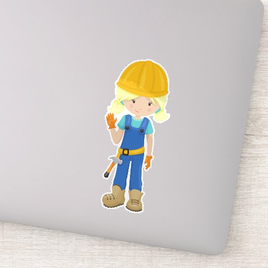 Sticker Fille de construction, Cheveux blonde, Fille migno (Détail)