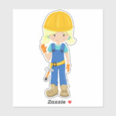 Sticker Fille de construction, Cheveux blonde, Fille migno (Feuille)