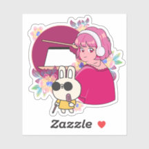Fille de manga avec casque et lapin aveugle