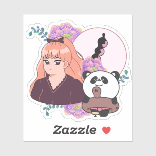 Sticker Fille de manga et panda avec prothèse de jambe (Feuille)