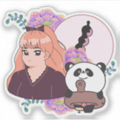 Sticker Fille de manga et panda avec prothèse de jambe (Devant)