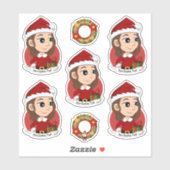 Sticker Fille de Noël aux cheveux bruns ondulés (Feuille)