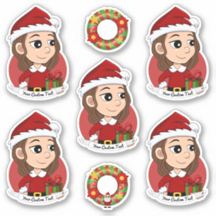Sticker Fille de Noël aux cheveux bruns ondulés
