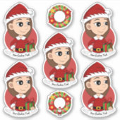 Sticker Fille de Noël avec cheveux longs bruns (Devant)