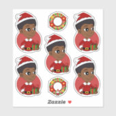 Sticker Fille de Noël avec un dessin animé afro (Feuille)