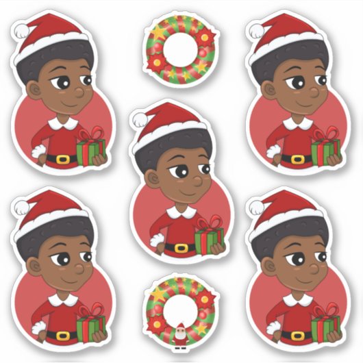 Sticker Fille de Noël avec un dessin animé afro (Devant)