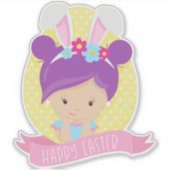 Sticker Fille de Pâques, Oeuf de Pâques, Cheveux pourpres, (Devant)