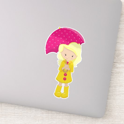 Sticker Fille en imperméable, fille avec parapluie, cheveu (Détail)