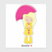 Sticker Fille en imperméable, fille avec parapluie, cheveu (Feuille)