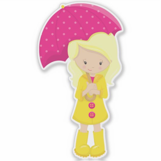 Sticker Fille En Manteau De Pluie, Fille Avec Parapluie, C (Devant)