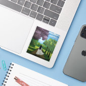 Sticker Fille en robe blanche (Ordinateur portable avec iPhone)
