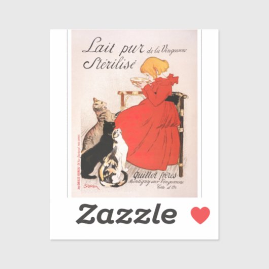 Sticker Fille en Robe Rouge Boire Lait Steinlen Poster (Feuille)