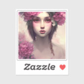 Sticker Fille éthérée avec des taches roses (Feuille)