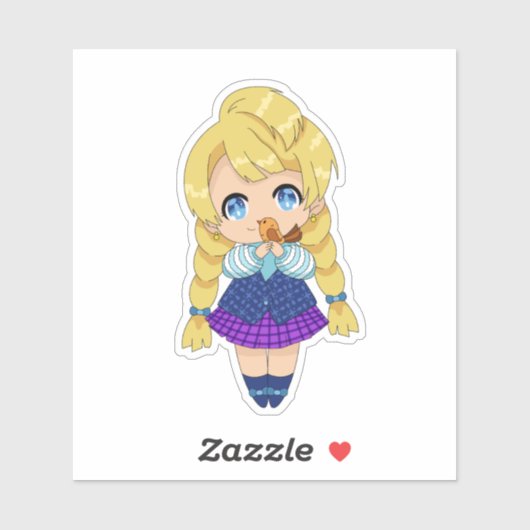 Sticker Fille Kawaii avec oiseau (Feuille)