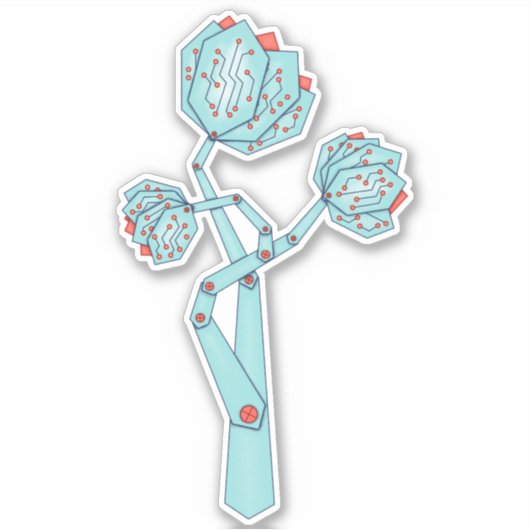 Sticker Fille mécanique de geek de fleurs de carte (Devant)